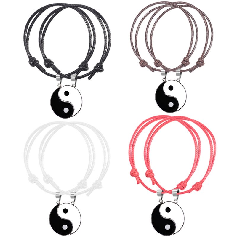 2 Stuks Van Modieuze Beste Vriend Armband Zwart En Wit Tai Chi Hanger Legering Hip Hop Dames Retro Vriendschap Sieraden