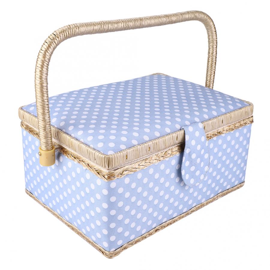 Sy korg bomull hantverk förvaringslåda korg nål tråd korg polka dot bomull tyg hantverk förvaringslåda sy tillbehör