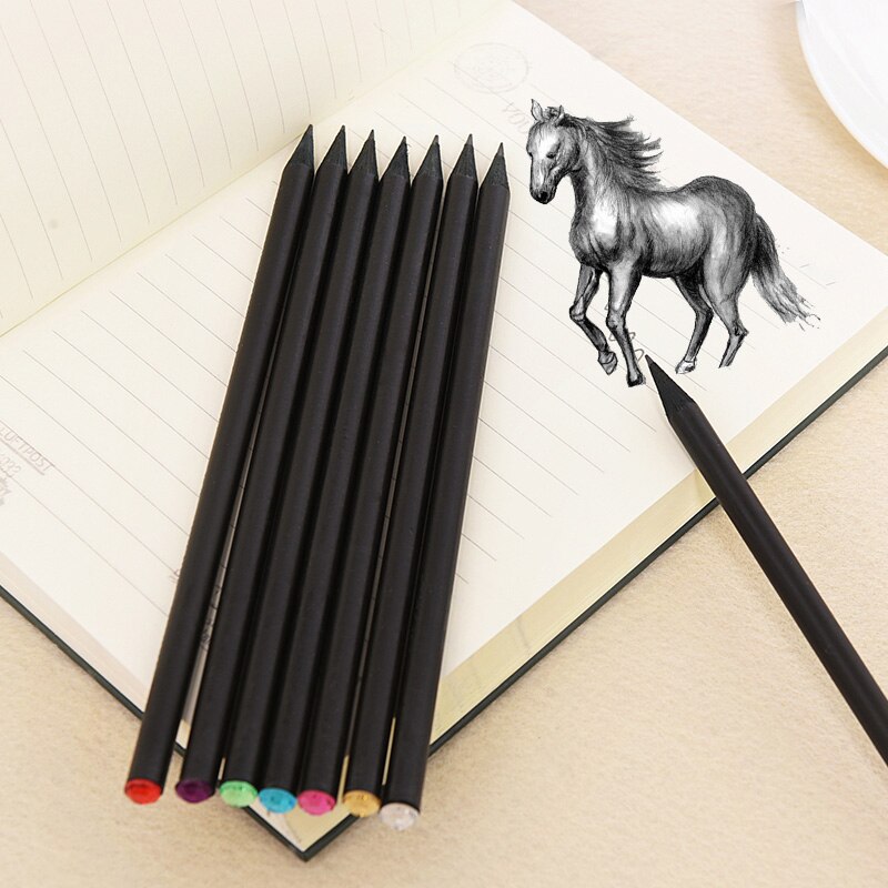 5Pcs/Lot Crystal Beautiful Sketch Drawing Pencils Black Color Standard Pencil HB Shining Pencil For Office: Default Title