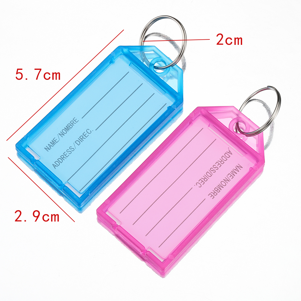 Porte-clés en plastique avec étiquette à rabat, fenêtre, bain, anneau fendu, porte-clés d'identification bricolage, bagage, sac à dos, voiture, prédire, 10 pièces