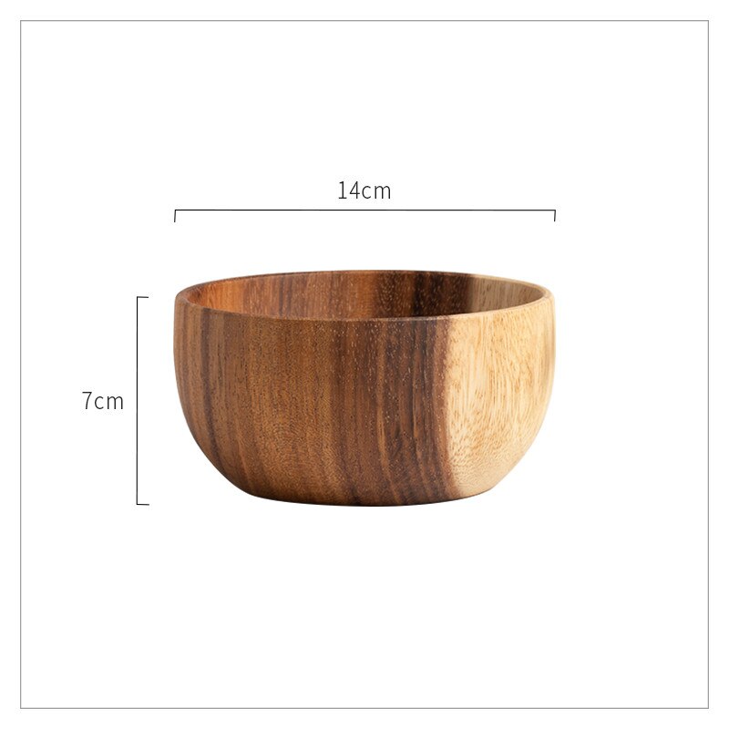 Cuenco de madera hecho a mano de estilo japonés, utensilios de cocina de madera de Acacia, tazón de Ramen para sopa, batidos, utensilio de cocina: 14x7cm