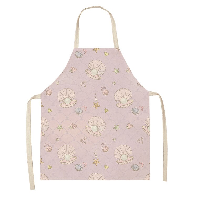 kid apron Kawaii Girl Mermaid Printed Sleeveless Aprons Kitchen Women Cotton Linen Pinafore Home Cooking Baking Waist Bib: 2 / 38x47cm