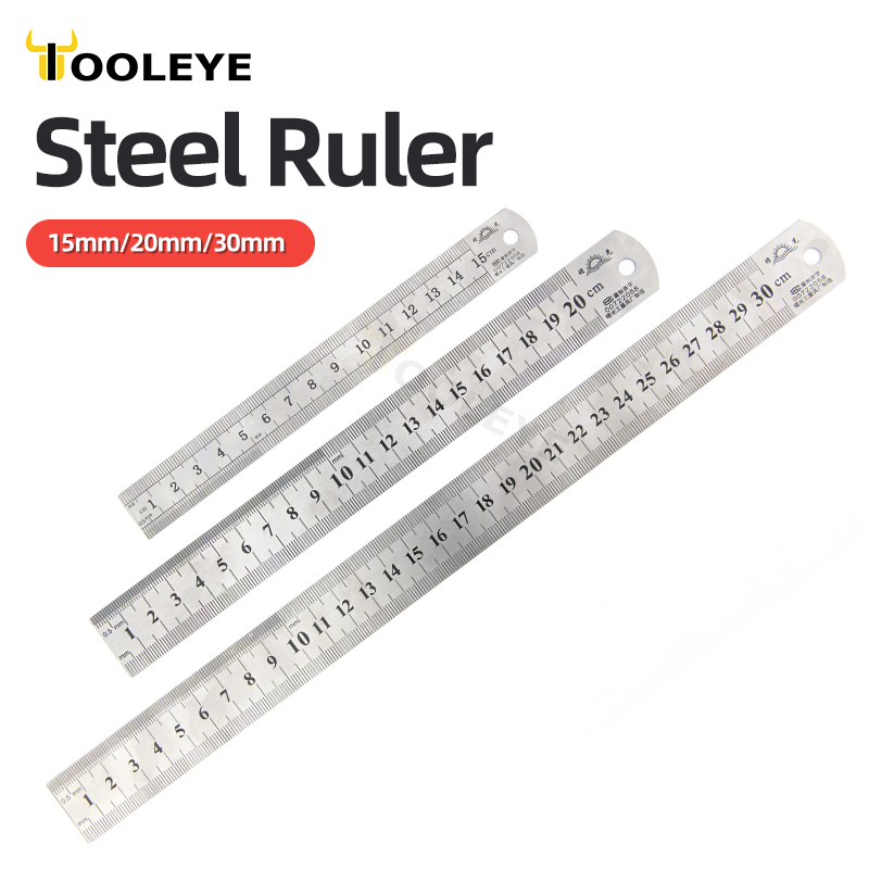1pcs Straightedge Double Side Scale Metal Ruler Stainless Steel Woodworking Drawing Measuring Tools 0-15/25/30mm