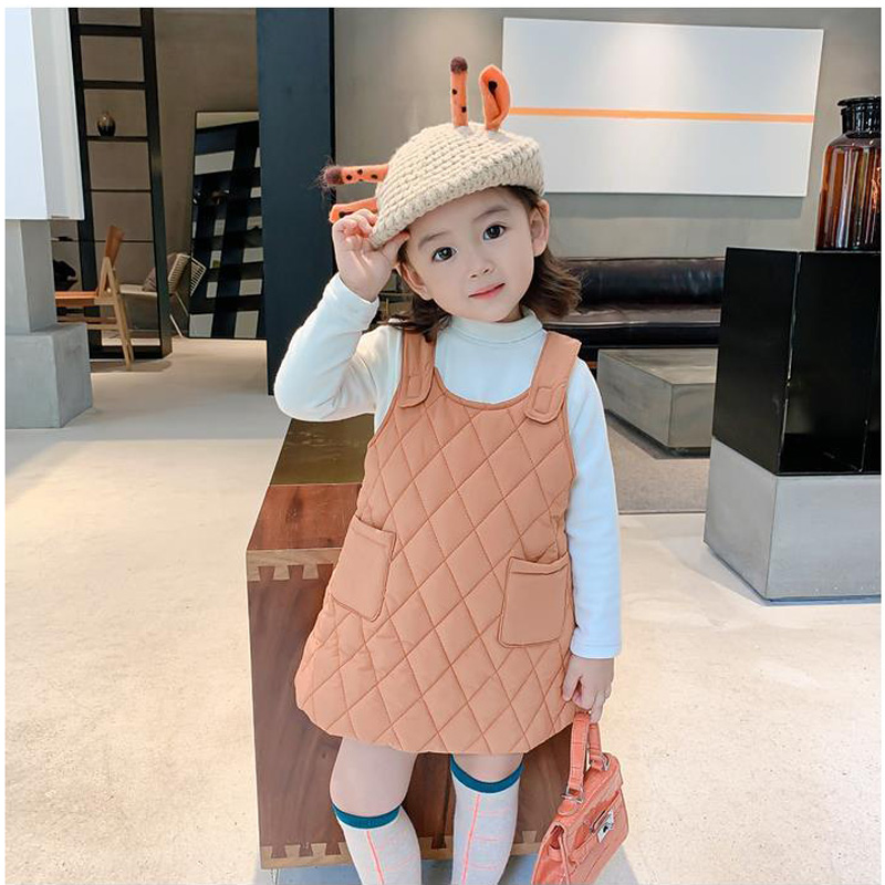 Chaleco de algodón coreano para niñas, prendas de vestir para otoño e invierno, falda con tirantes acolchada para bebés, novedad