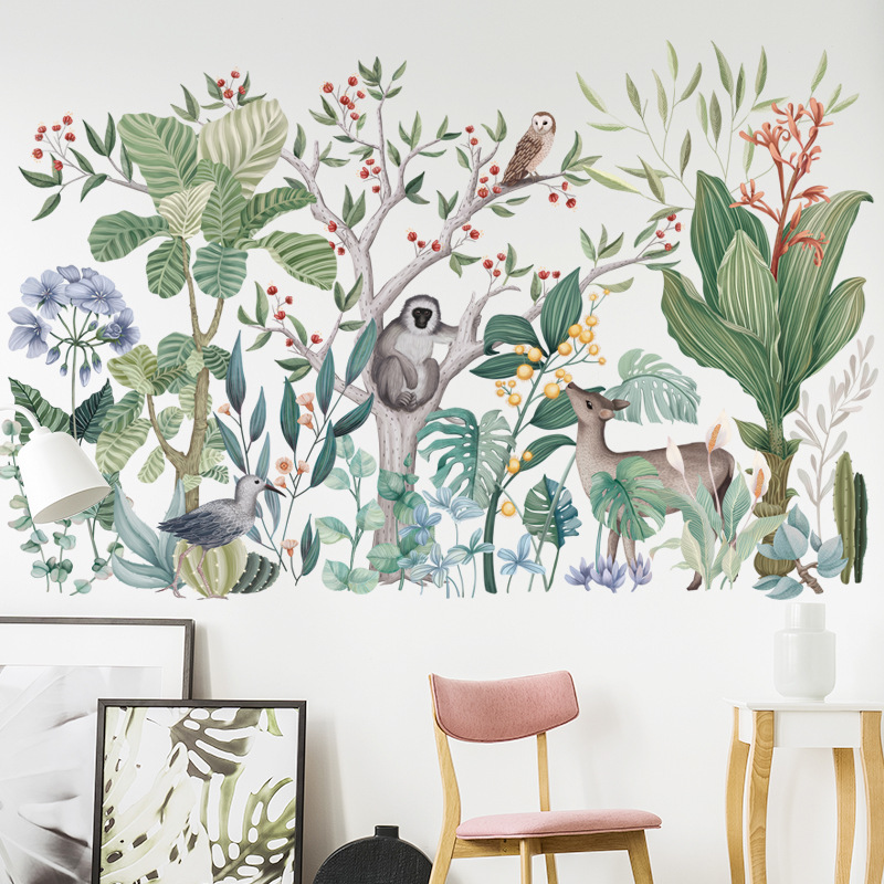 Tropisk regnskov planter tropiske dyr serie tapet baggrundsklistermærker wallstickers selvklæbende