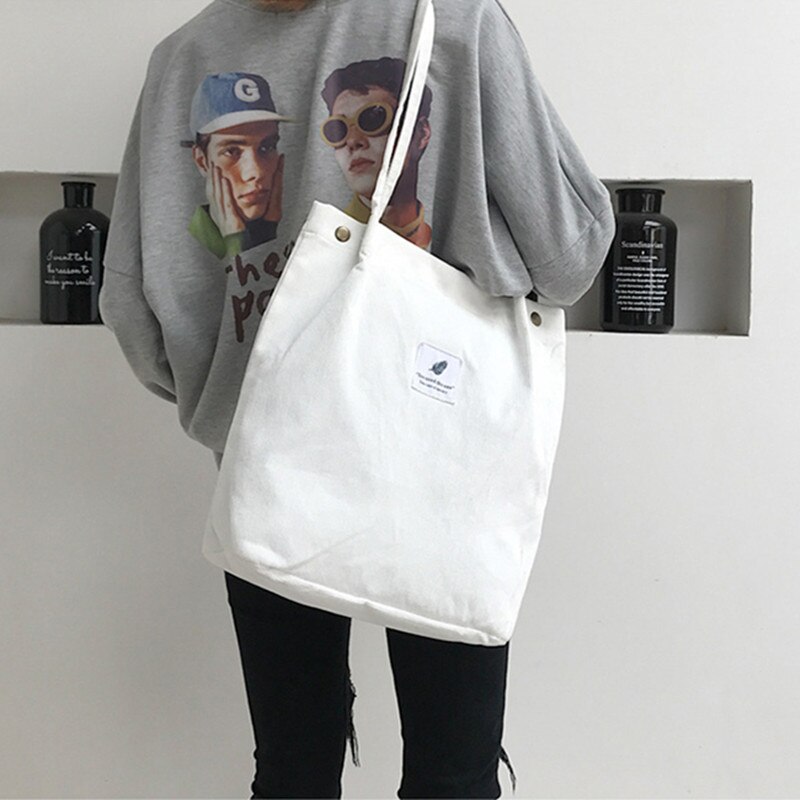 Tassen Voor Vrouwen Corduroy Schoudertas Herbruikbare Boodschappentassen Casual Tote Vrouwelijke Handtas Voor Een Bepaald Aantal: WHITE