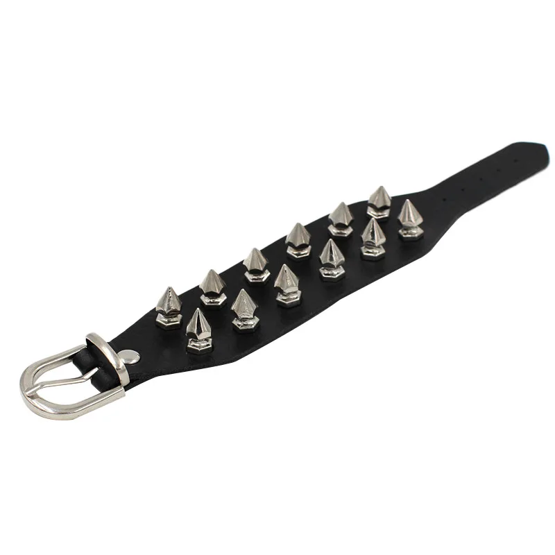 cuadrado redondo de cuero PU gótico esqueleto cráneo Punk remache estrella pulsera cadenas Retro brazalete pulsera joyería de navidad: Zinc negro plateado