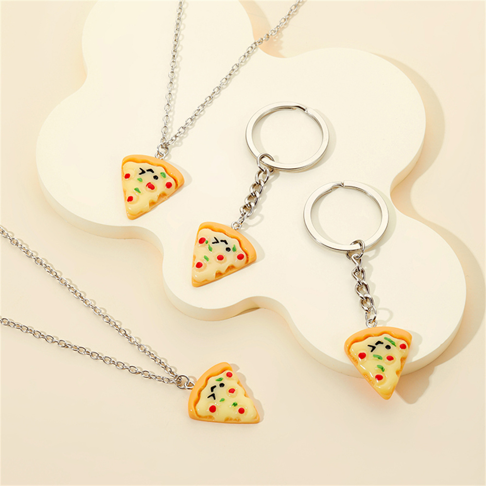 Collar de Pizza de 6 piezas para niños, colgante de Pizza 3D de dibujos animados, collar de amistad, dijes, llavero, accesorios de joyería DIY para mujeres