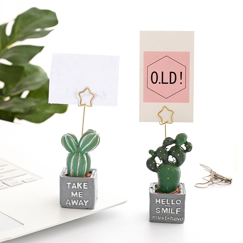Cute Card Holder Cactus Resin Plant Decoration Stationery Photo Holder Office School Supplies