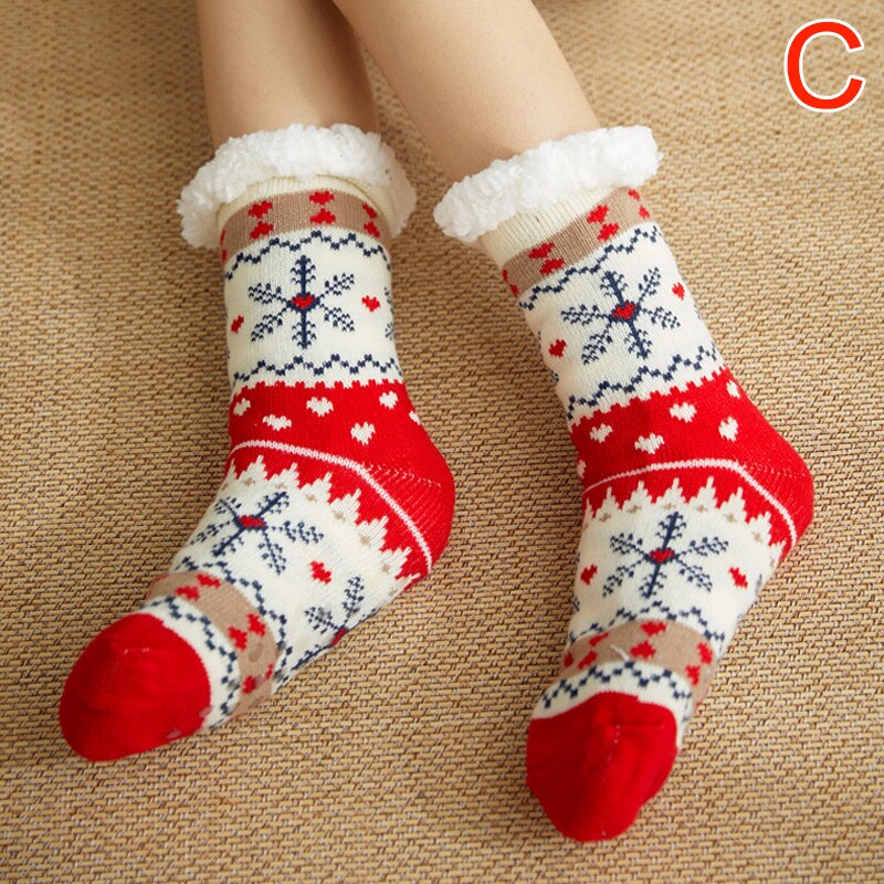 Newly Women Extra-warm Fleece Indoor Socks Warm Feet Stretchy for Winter Home Christmas FIF66: c