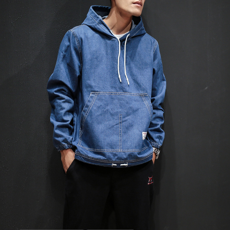 Mannen Hoodie Effen Denim Jas Mode Voorjaar Heren Kleding Losse Zwarte Jeans Jas Casual Mannen Veste Homme Plus size 5XL: Deep blue / 5XL