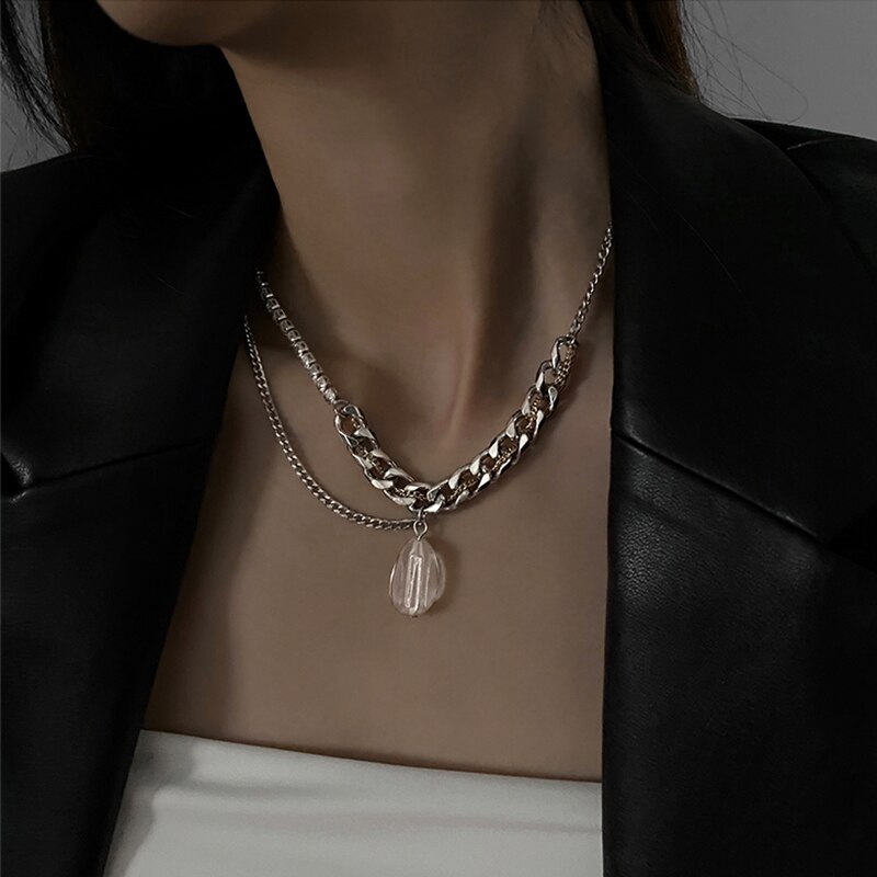 Flashbuy Gold Silber Farbe Kette Halsband Halskette Frauen Transparente Acryl Anhänger Halsketten Hüfte hüpfen Jewlery