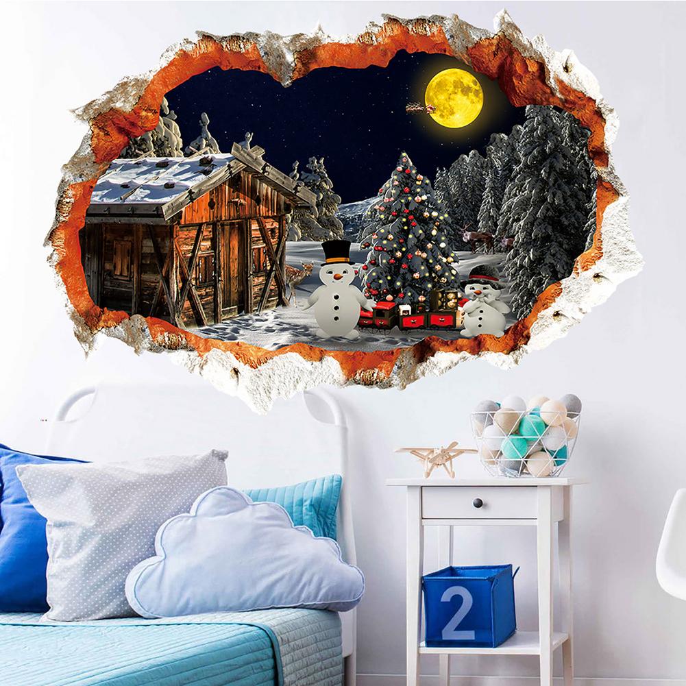 Christmas Decorations Christmas Wall Stickers 3D Visual Effects Santa Snowman House Decals Children's Room Decor Painting