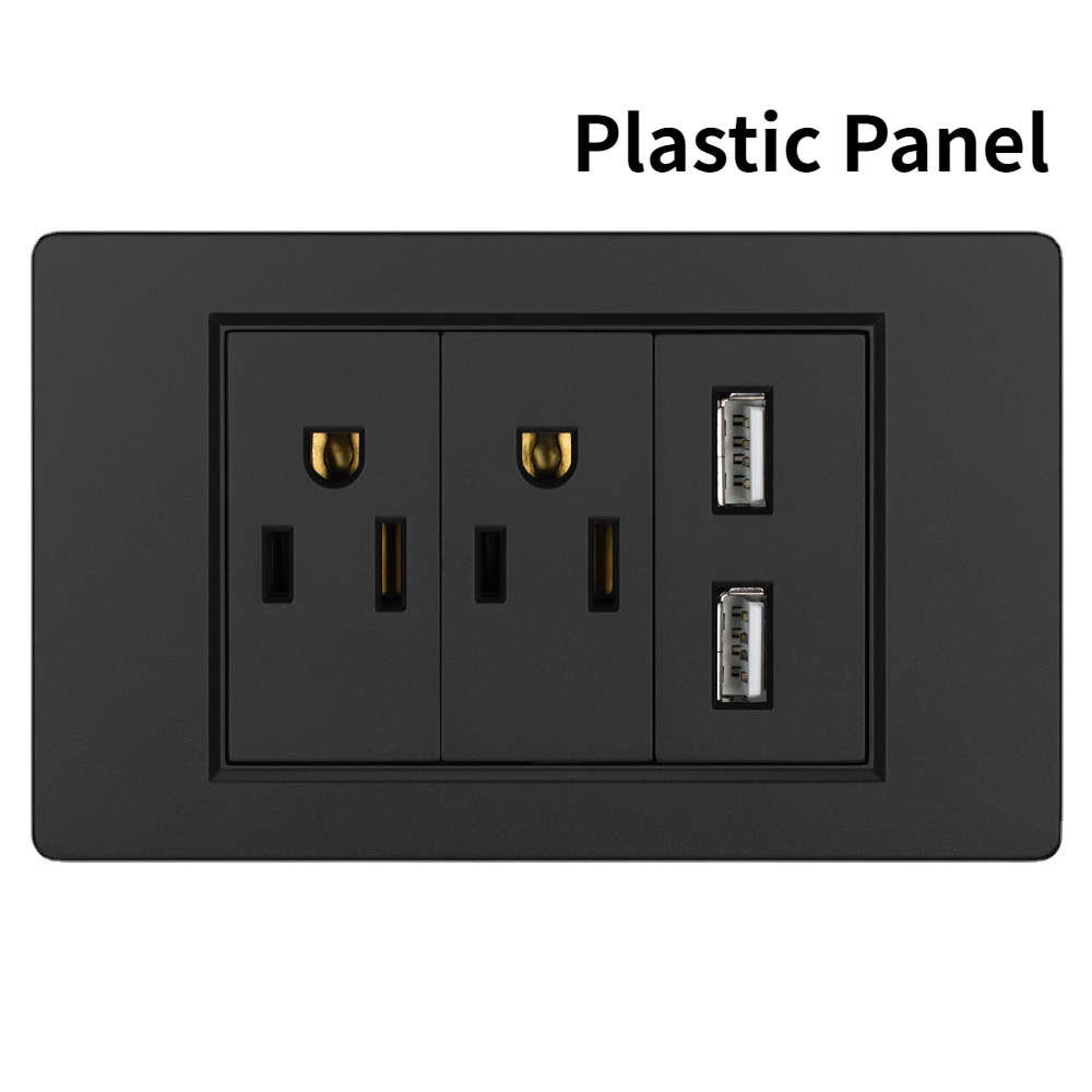 US Power Wall USB Socket Type C Light Switch Double Pole Plastic&Glass Panel Outlet Plate Home Office Electrical Plug Appliances: Dark Grey