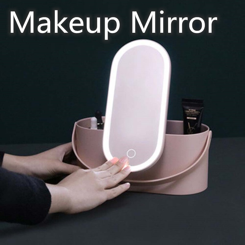 2 stilarter led berøringsskærm oplyst makeup spejl bærbar opbevaringstaske rejse kosmetik arrangør skønhedspleje værktøjer