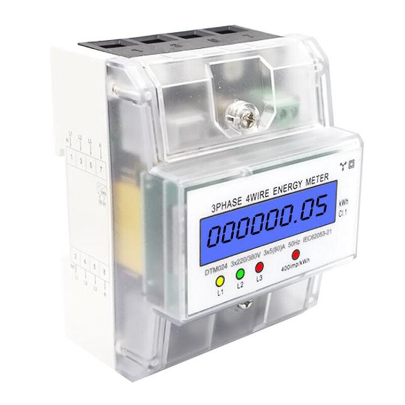 3 Phase 4 Wire Energy Meter 220/380V 5-80A Energy Consumption Kwh Meter DIN Rail Installation Digital Power Meter
