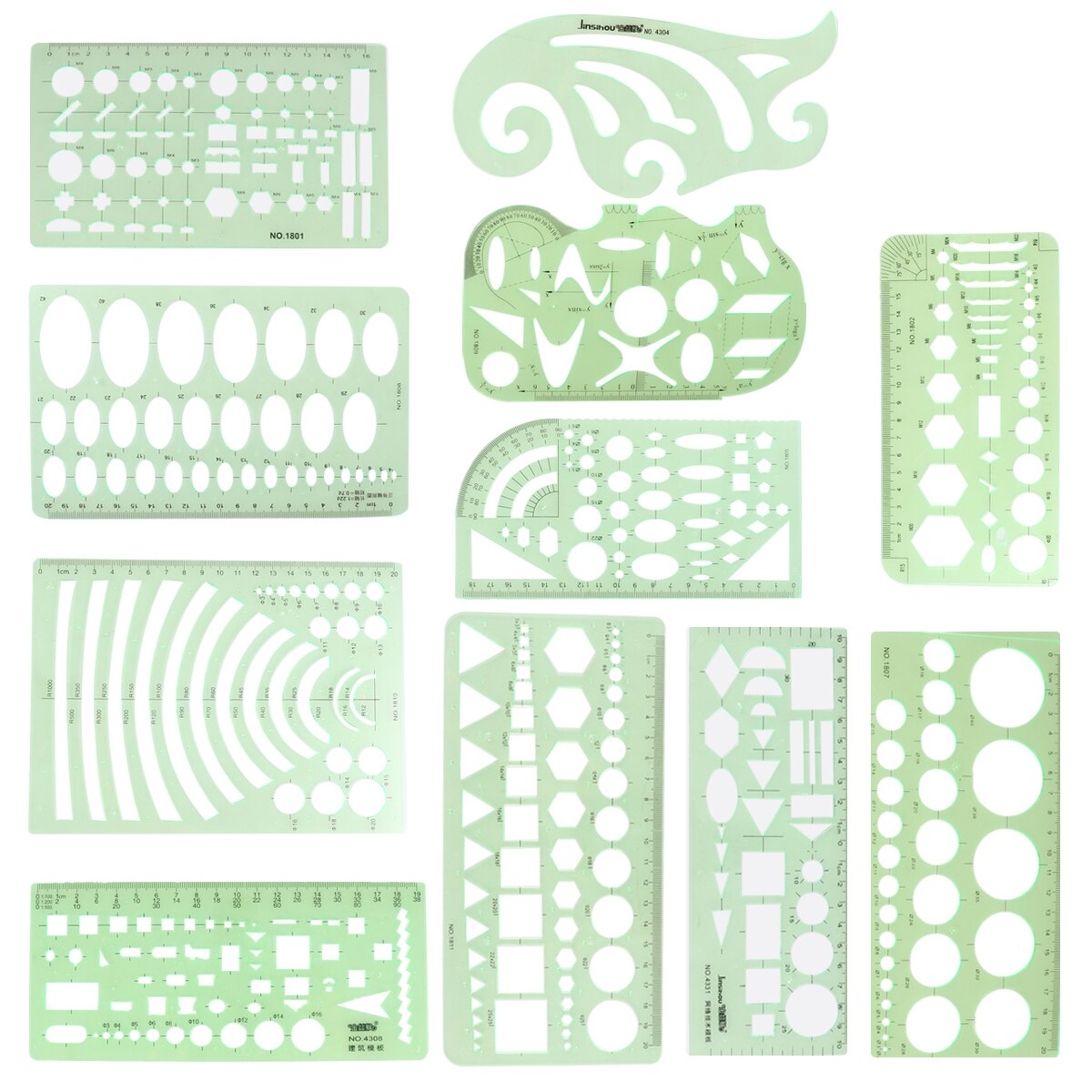 Gabarit de Plan de maison extensible Transparent | Vert, règles géométriques, modèles de dessins de coffrage de construction pour école de bureau