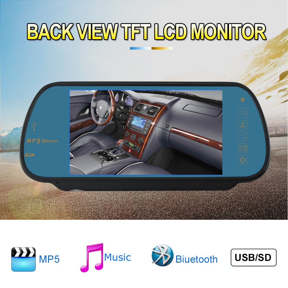 Auto mp3/mp4-speler Auto Achteruitkijkspiegel Monitor 7 Inch display kleur TFT LCD bluetooth handsfree fm-zender Ondersteuning SD USB