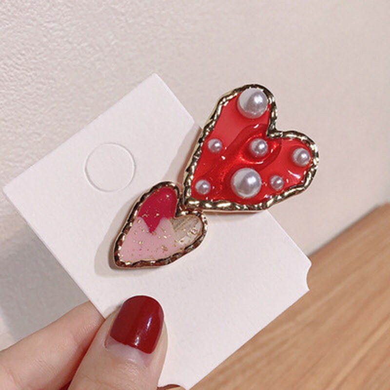 1Pcs Parel Rode Liefde Haarspeld Mode Haarspeld Eendenbek Clip Kant Clip Meisje Pony Clip Hoofdtooi Haarspeld