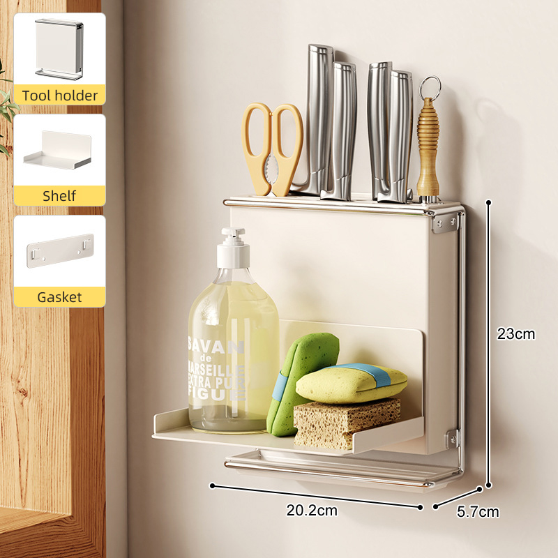 Soporte para cubiertos para encimera de cocina, montado en la pared, sin taladro, cuchillo, organizador de palillos, estante de almacenamiento de drenaje para utensilios de cocina: Verde claro