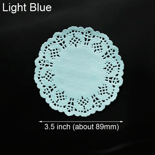 Napperon rond en papier dentelle de 3.5 pouces, blanc, rose, or, rouge, pour gâteau, tapis de décoration de Table, pour fête, mariage, noël, 100 pièces: 3.5inch Light Blue