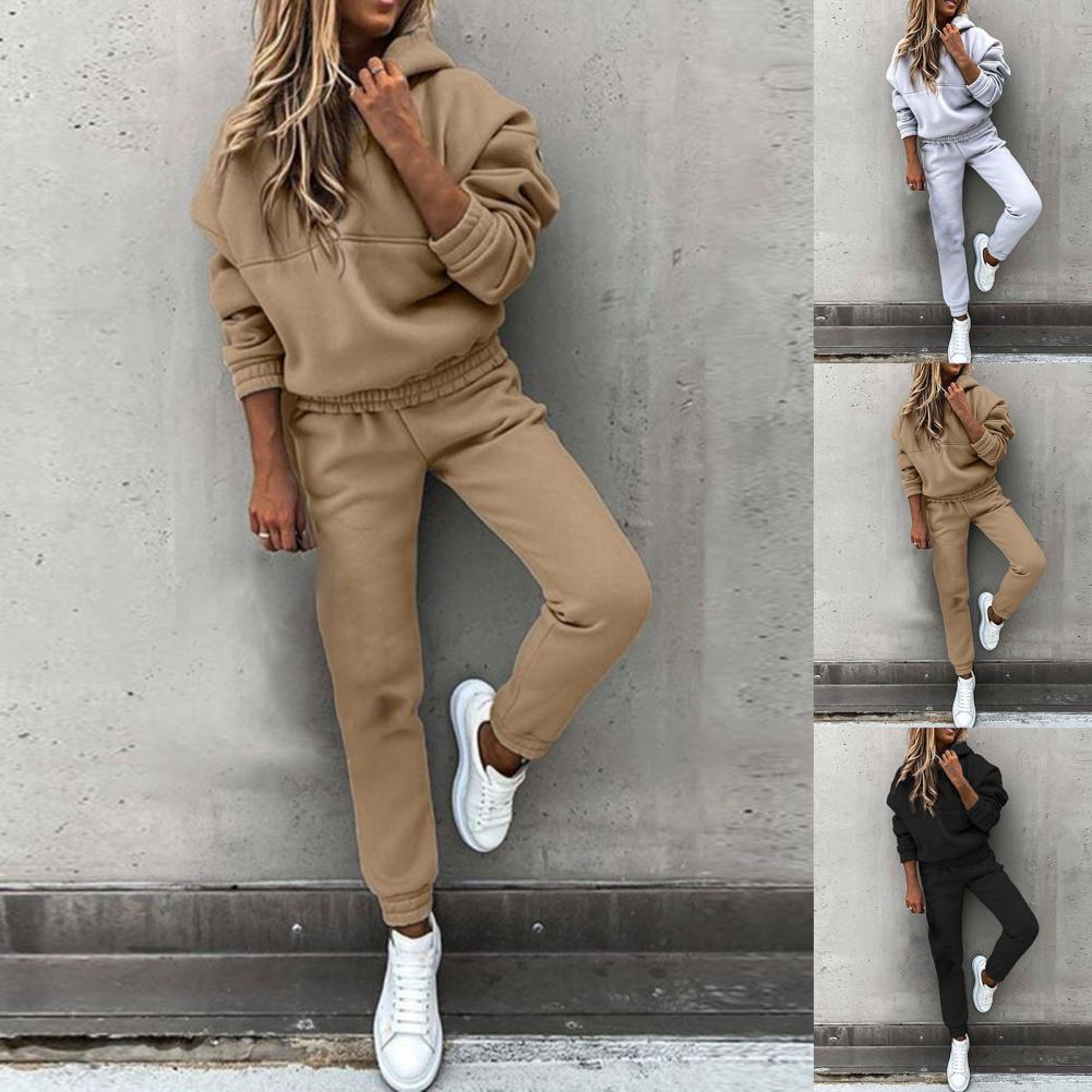 Combinaison Sport Femme Hiver - Ensemble Jogging Capuche + Pantalon Large Élastique - Survêtement Décontracté Respirant Avec Poches - Idéal Yoga & Maison