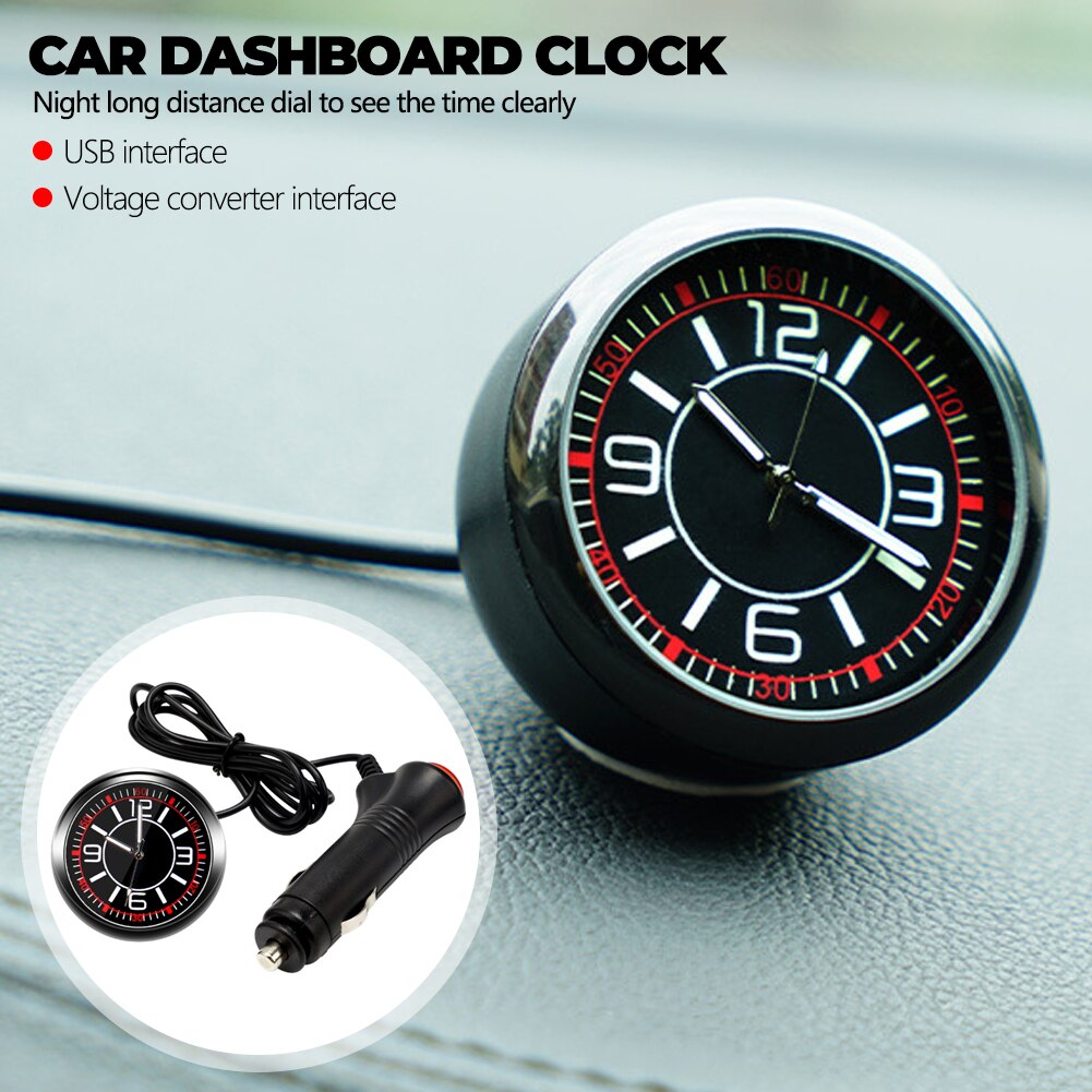 Universele Auto Dashboard Klok Quartz Lichtgevende Klok Glas Spiegel Auto Stick-On Klok Horloge Automotive Accessoires Horloge