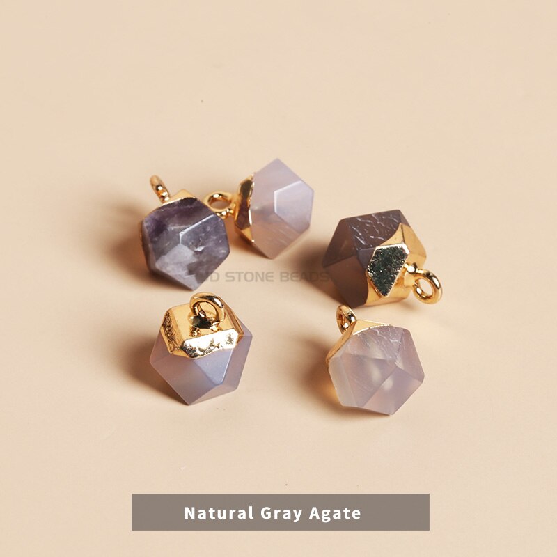 5 teile/paket Natürliche Stein Galvani Gold Rand Runde Anhänger Amethysten Kristall Achat Anhänger Perlen Frauen Mädchen Schmuck: Natural Gray Agate