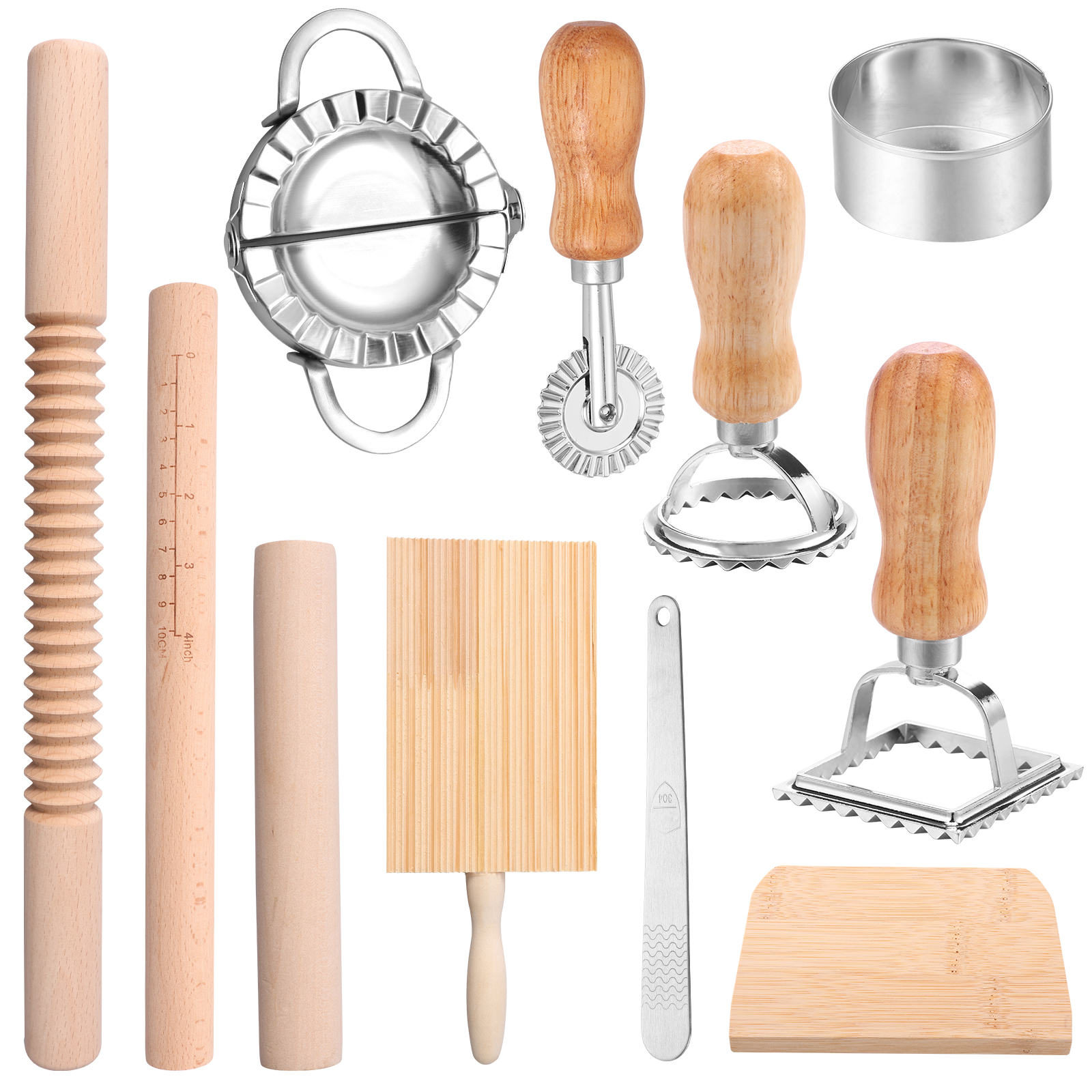 Kit de herramientas para hacer Pasta, juego eficiente para hacer Pasta con rodillo roscado de madera, tabla para Gnocchi, cortador de masa, máquina para hacer dumplings, 11 Uds.: Default Title