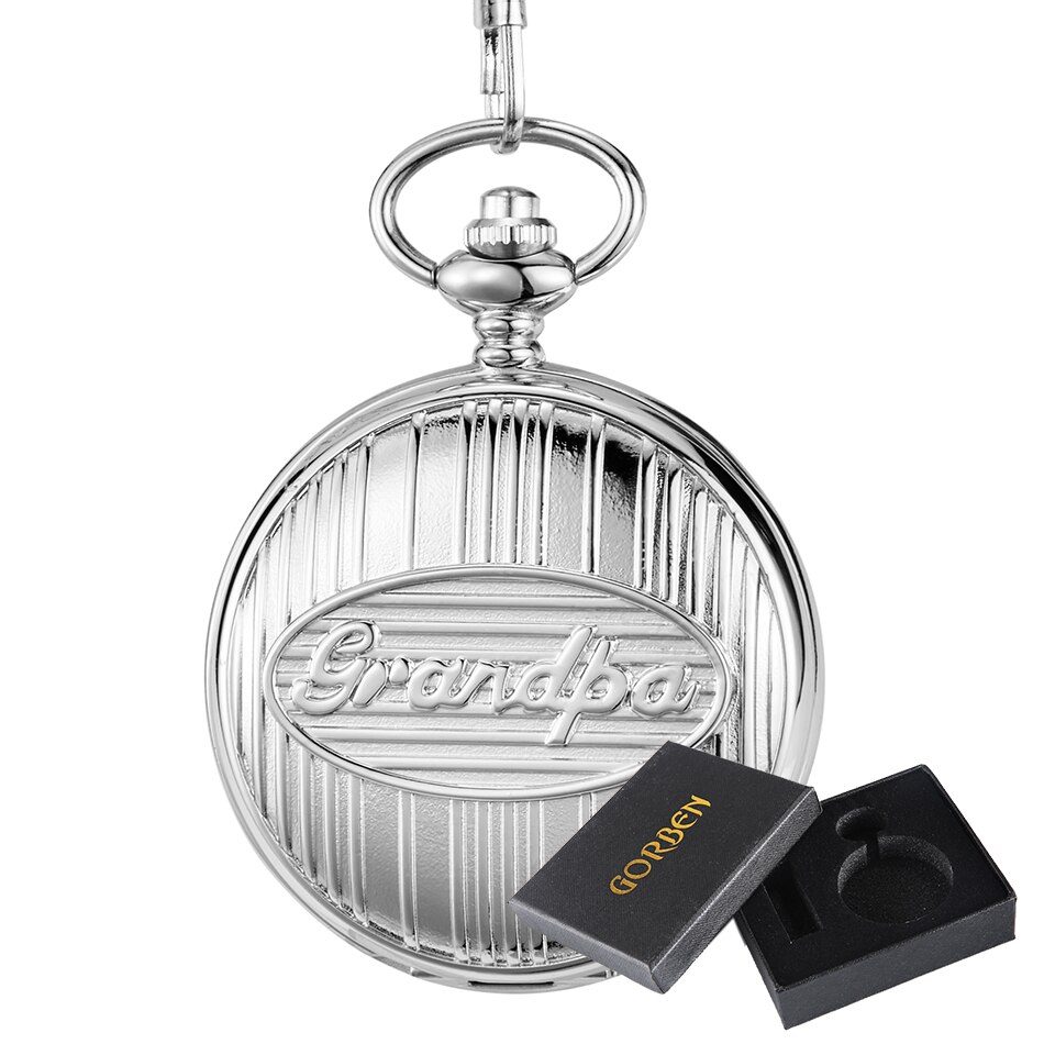 Opa gegraveerd quartz zakhorloge lichtgevend vintage zilveren gouden fob ketting heren opa's beste klok relogio de bolso: Zilver met doosje