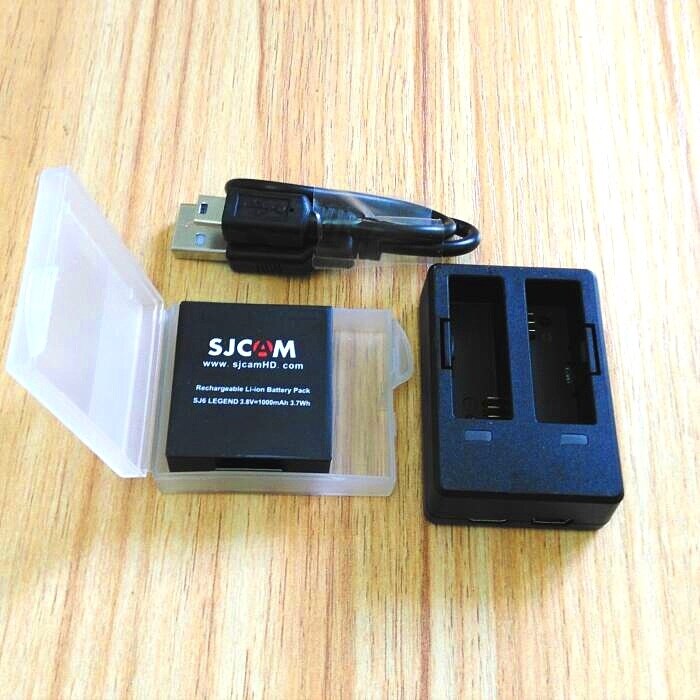 SJCAM Accessories Original SJ6 Batteries Rechargable Battery Dual Charger Battery Case For SJCAM SJ6 Legend Action Sports Camera: charger and 1battery