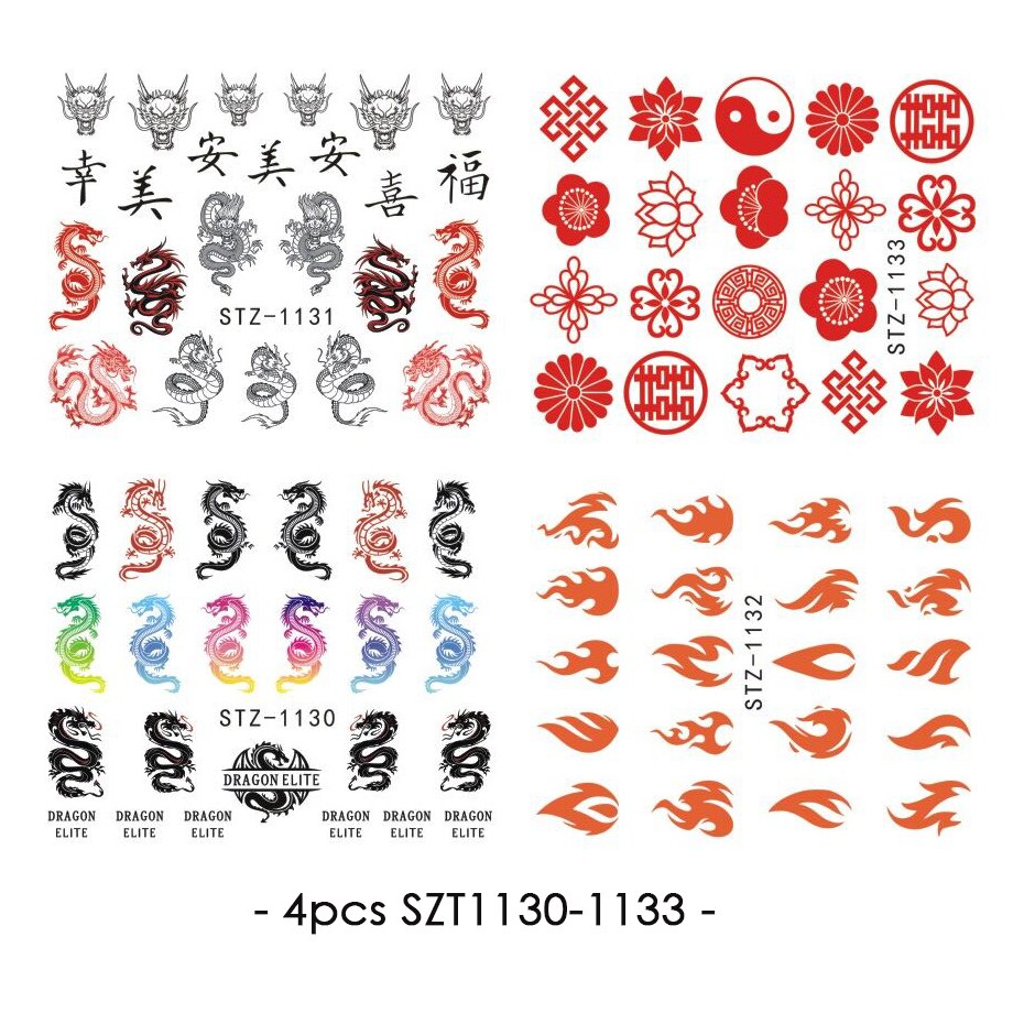 4/2/1pc Chinese Dragon Nail Art Sticker Water Decals Fire Year Character Nails Transfer Foils Manicures Decor BESTZ1130-1137: SZT1130-1133
