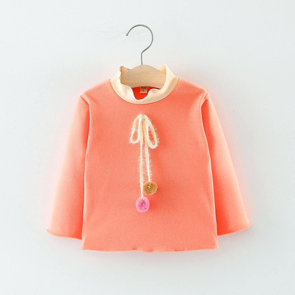 Herfst Winter Baby Meisjes Cotton Lange Mouwen Solid Kwasten Bal Dikke Fleece Prinses Party T-shirt Tops Baby Kids Kleding: Oranje / 12m