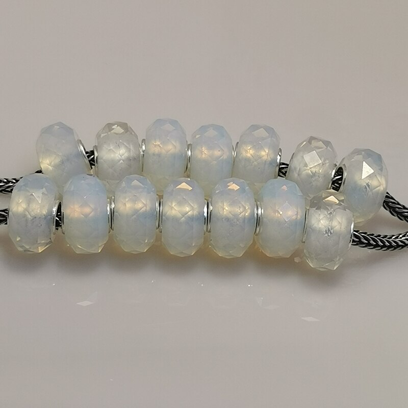 Perles De Pierre naturelle 925 En Argent Sterling Opale Perles Ajustement Européen Bracelets Porte-Bonheur Blanc Perles Rondes Pour La Fabrication De Bijoux Grand Trou
