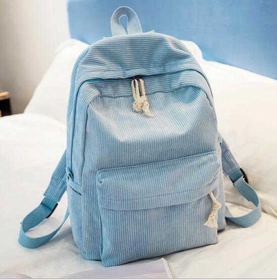 Kvinder rygsæk corduroy skole rygsække til teenagepiger skoletaske stribet rygsæk rejsetasker soulder taske mochila: Lyseblå