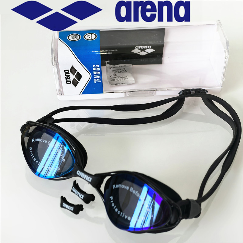 ARENA waterproof and anti fog high-definition adult swimming goggles silicone swim cap: black