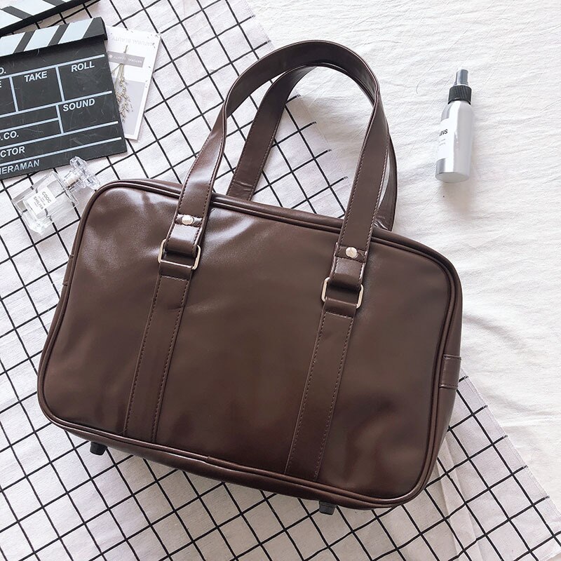 Brown Black Japanese High School Student Bags JK Commuter PU Leather Bookbag Travel Messenger Bag Handbag Cosplay Costume Prop