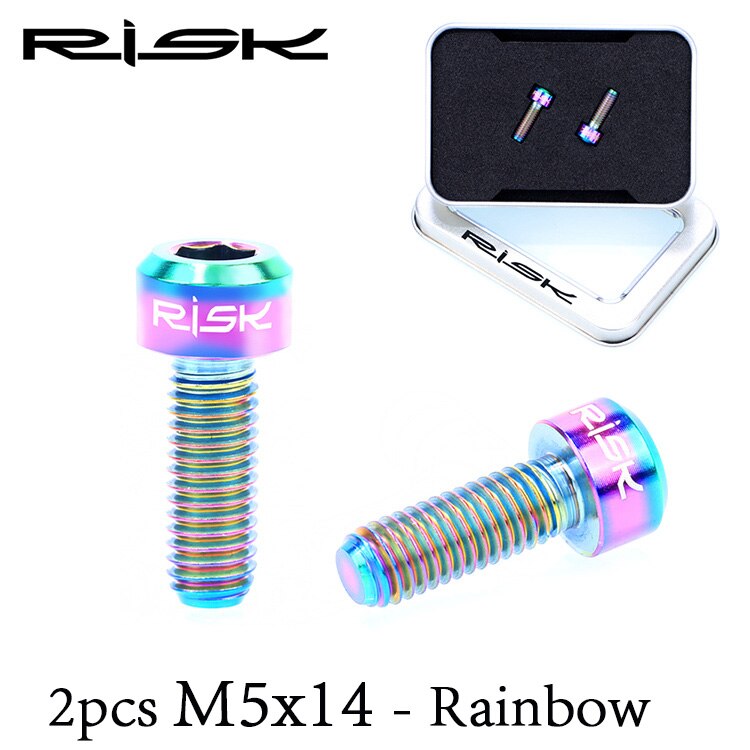 RISK-tornillos de aleación de titanio para bicicleta de montaña, accesorio ultraligero de mango fijo, M5 x 14mm, 2 unids/lote, M5 x 14mm: Rainbow