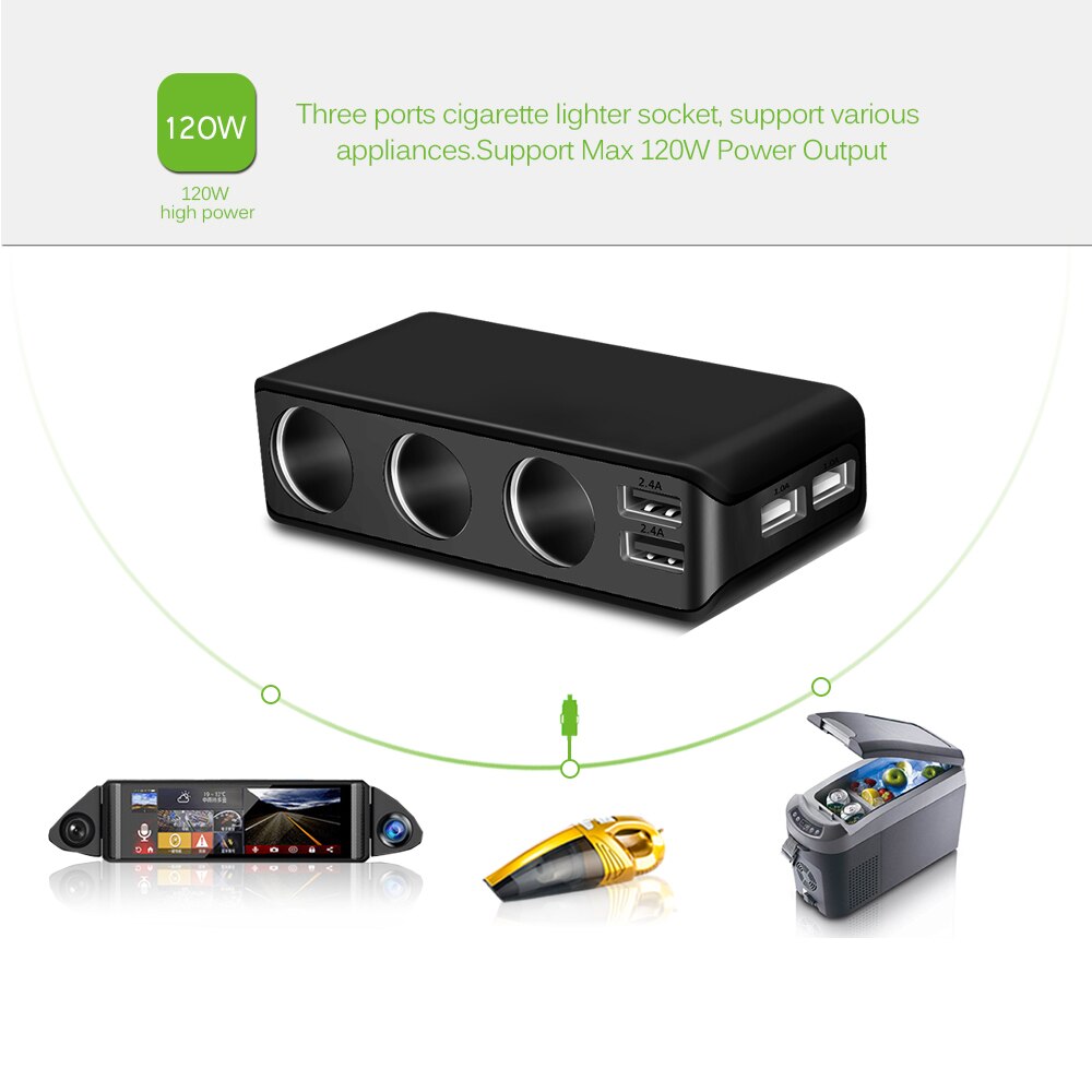 Onever 4 Usb-poort 3 Way Sigarettenaansteker Splitter Charger 120W Power 6.8A USB Auto-oplader Ondersteuning display Volmeter