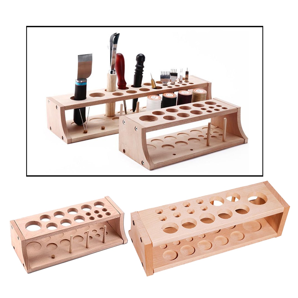 DIY Leather Craft Wood Tool Rack Wooden Stamp Punching Stand Holder Organize Box