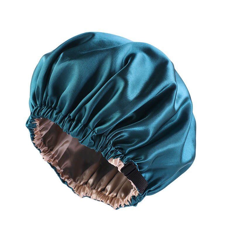 Women Satin Bonnet Hair Cap Double Layer Sleep Night Cap With Invisible Flat Adjusting Button Head Cover Bonnets Hat: Peacock Blue