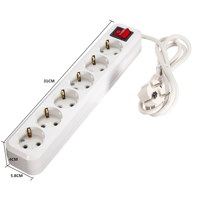 CLAITE EU Plug 6 Outlet Power 250V 10A Power Strip Grandado