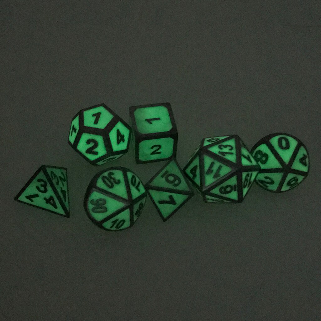 Set of 7 Multi-sided Dice D4-D20 for DND TRPG MTG Game Accessory DIY Glow In The Dark 0.62inch