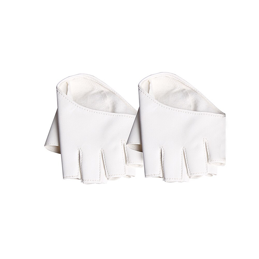 Guantes de cuero de imitación para hombre y mujer, guantes de cinco dedos, media palma, accesorios de disfraces: Blanco