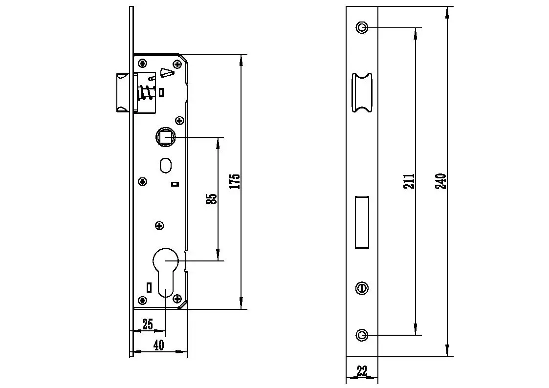Serie enkelt- og flerpunkts innendørs trehuslåssett tilbehør, sylinderlås og aluminiumsdør: Svart hvit