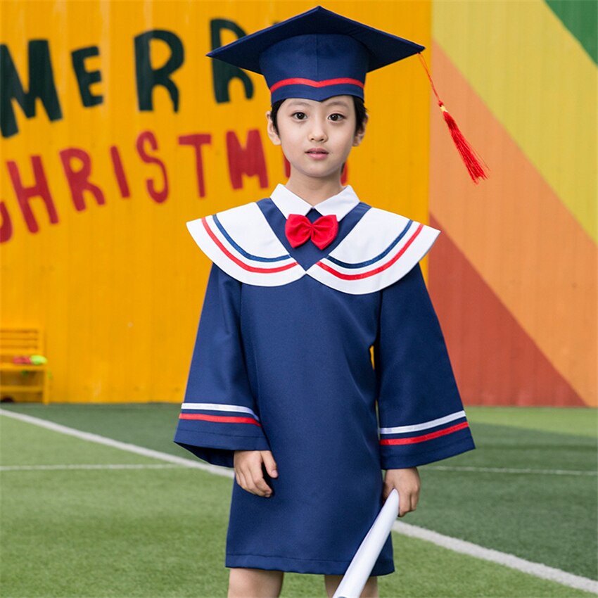 School Children Graduation Bachelor Uniform Boys Girls Kindergarten Finish Education Baby Bachelor Cap Set Loose Tie