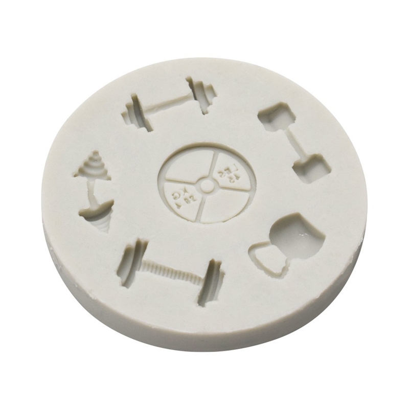 Molde de silicona para equipo de Gimnasio Deportivo, herramienta de decoración de pasteles DIY con mancuernas y Fondant