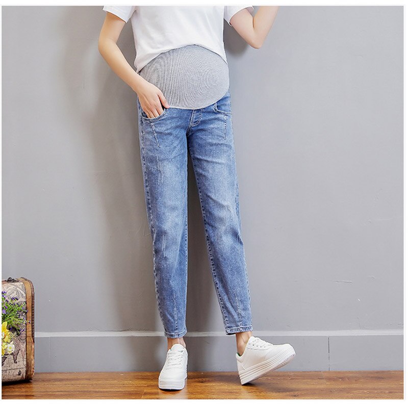 Vintgae vaskede denim barseljeans til gravide kvinder tøj elastik talje mave løse bukser gravid tøj