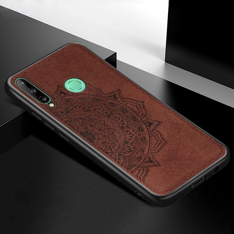 6.39 "Voor Huawei P40 Lite E Case Stof Doek Siliconen Bumper Hard Pc Cover Case Voor Huawei P40 lite E Fundas Bloemen: P40 Lite E / Brown