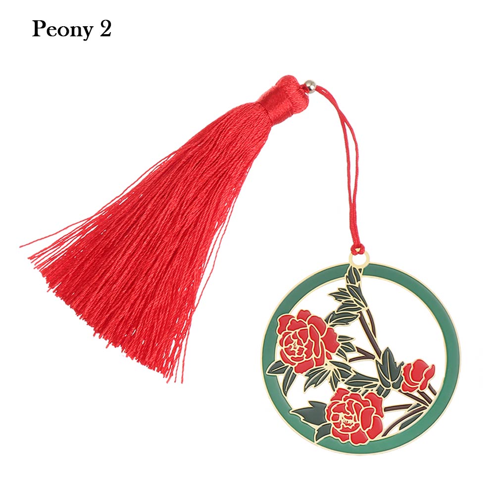 1PC Chinesischen Stil Gruppe Fan Form Metall Lesezeichen Höhlte Pflanze Blume Buch Clip Mit Quaste Anhänger Schule Büro versorgung: 8